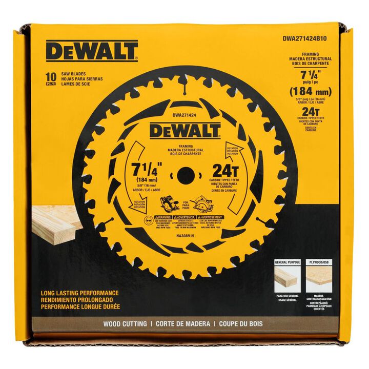 DEWALT 7-1/4 Inch Circular Saw Blade 24T 5/8 Inch Arbor 10 Pack, large image number 9