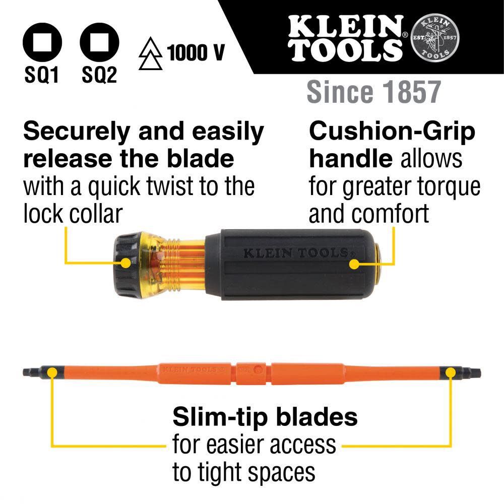 Klein Tools Insulated 2-Bit Driver #1/#2 Sq, large image number 2