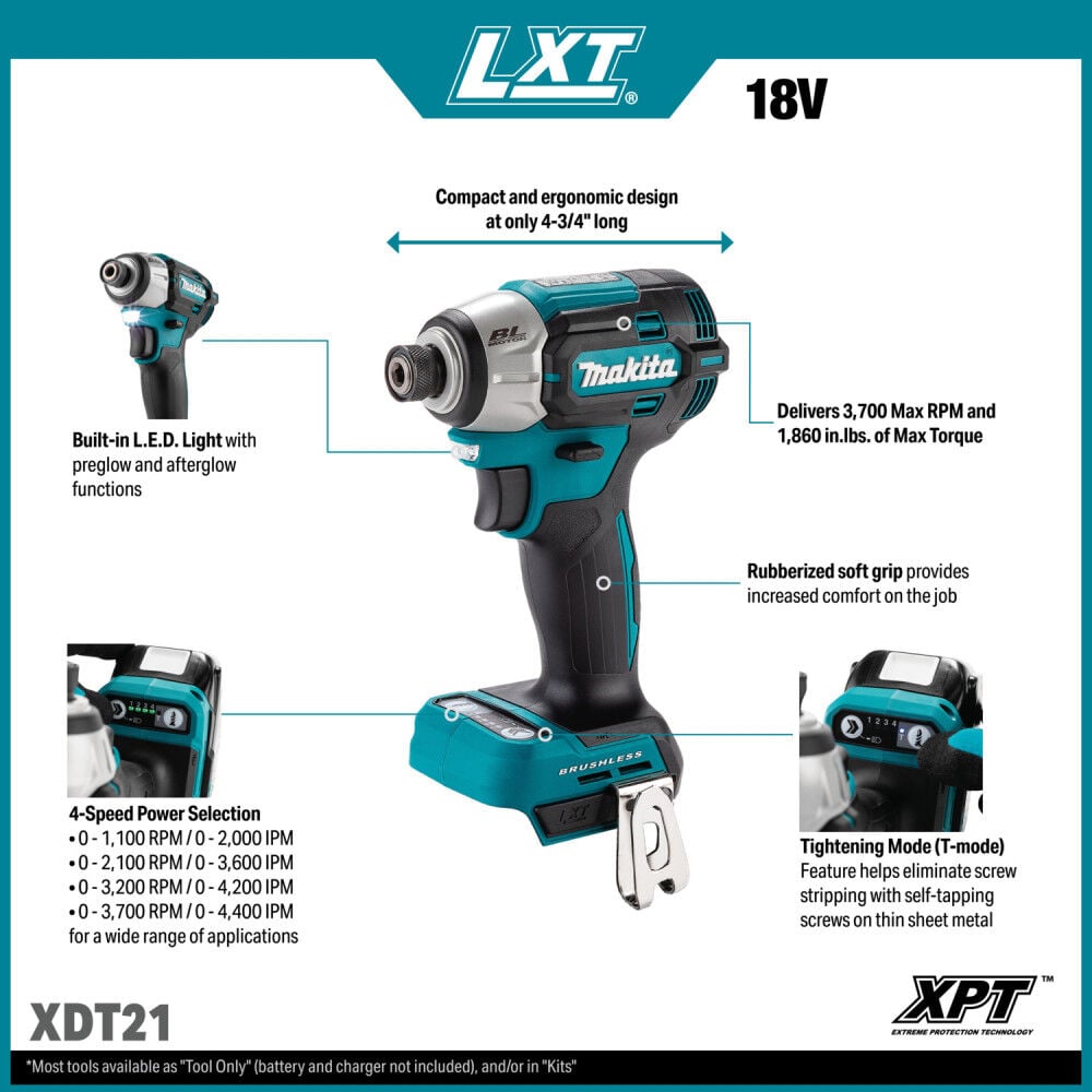 Makita Makita XDT21T 18V LXT Lithium-Ion Brushless Cordless Quick-Shift Mode 4-Speed Impact Driver Kit (5.0Ah), large image number 2
