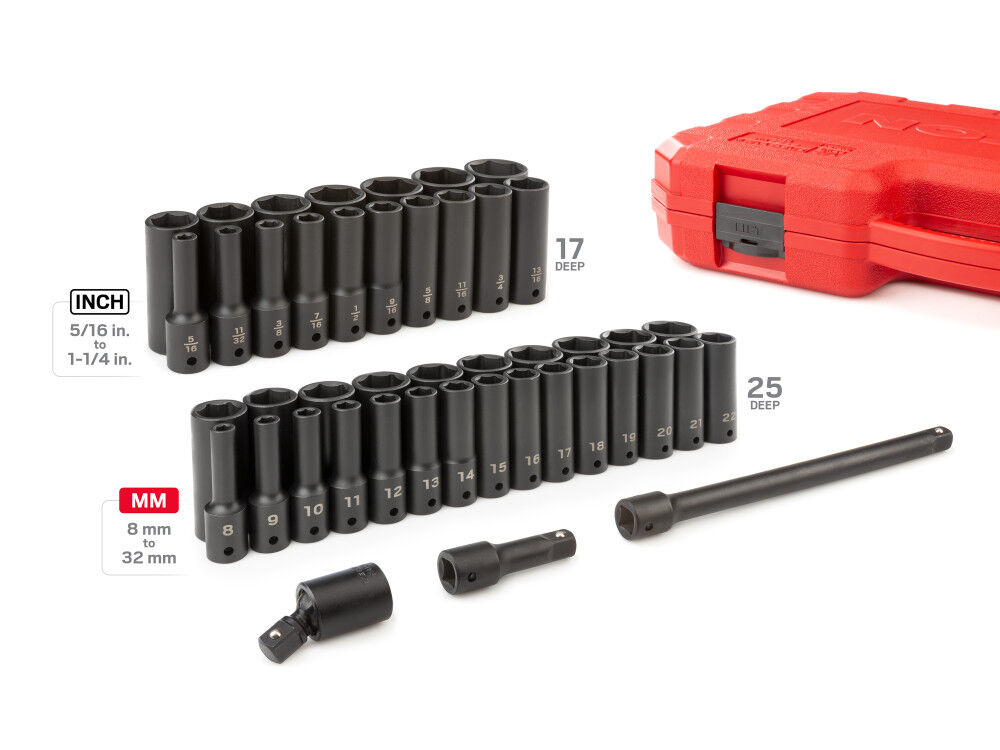 Tekton 1/2 Inch Deep 6 Point Impact Socket Set, (5/16 - 1-1/4 Inch, 8-32 mm), large image number 2