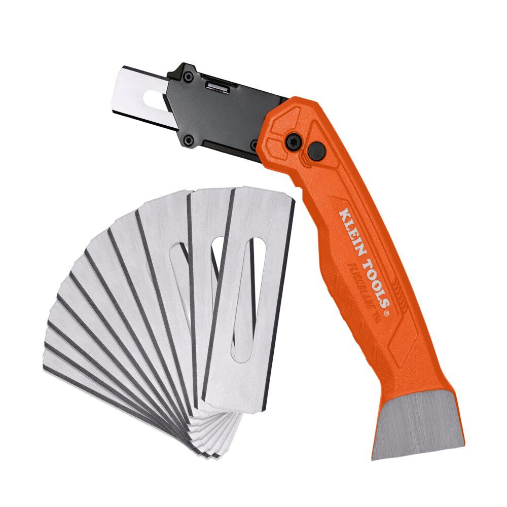 Klein Tools Flickblade Folding Carpet Utility Knife & 10 Piece Round Corner Carpet Utility Blade Bundle, large image number 1