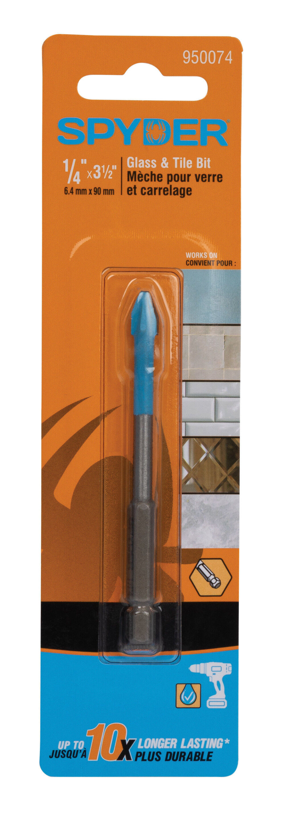 Spyder 1/4 Inch x 3.5 Inch Tile & Glass Drill Bit, Carbide-Tipped, large image number 9