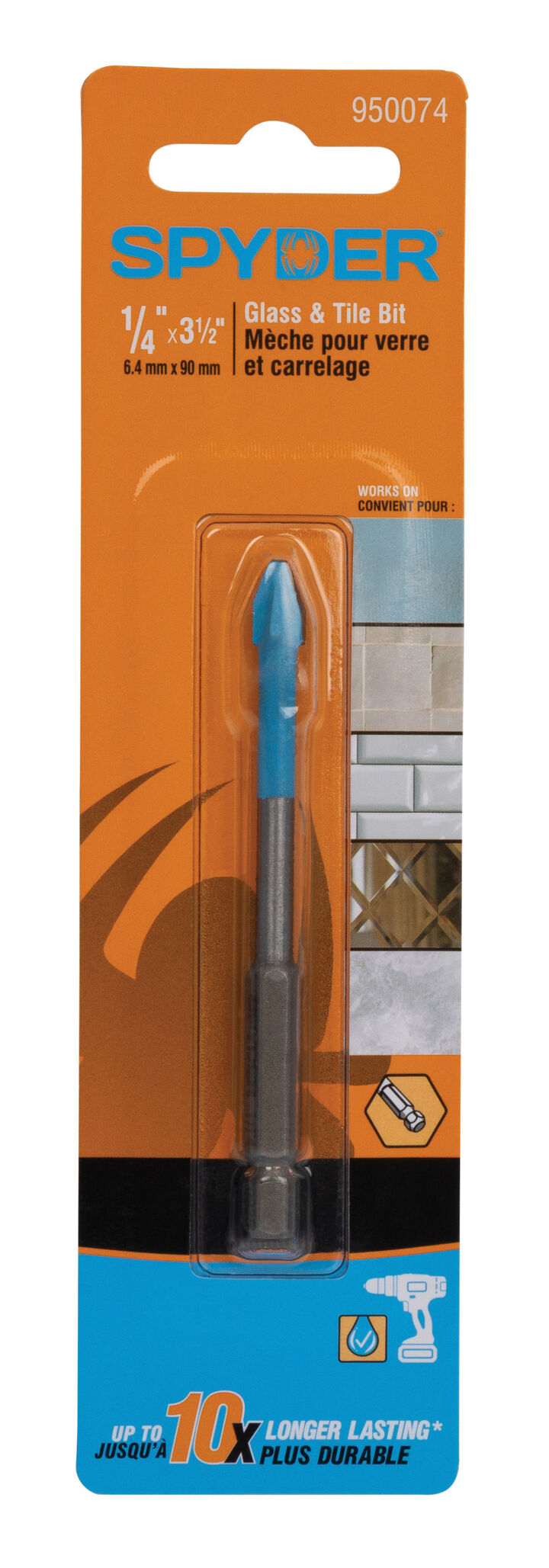 Spyder 1/4 Inch x 3.5 Inch Tile & Glass Drill Bit, Carbide-Tipped, large image number 8