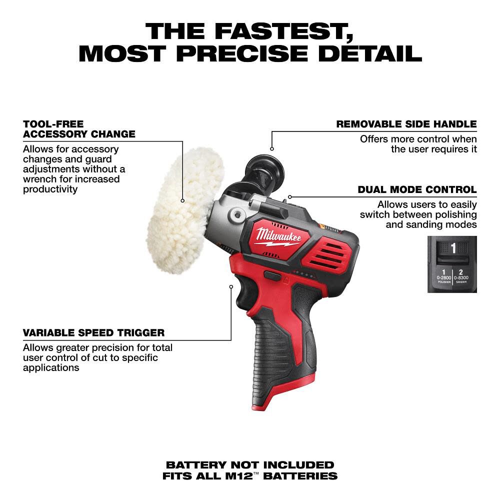Milwaukee M12 12 Volt Lithium-Ion Cordless Variable Speed Polisher/Sander (Bare Tool), large image number 2