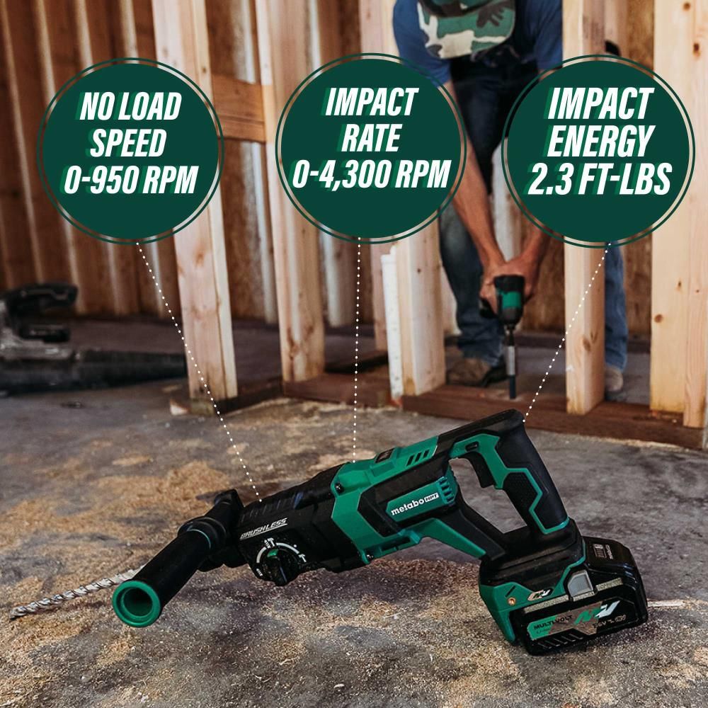 Metabo HPT 36V MultiVolt Rotary Hammer SDS Plus 1 1/8in D Handle (Bare Tool), large image number 2