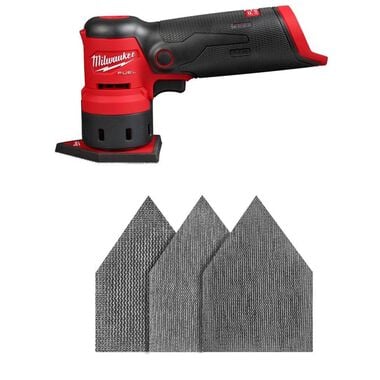 Milwaukee M12 Orbital Sander (Bare Tool), Assorted Mesh Sanding Sheet-36 Pack Bundle