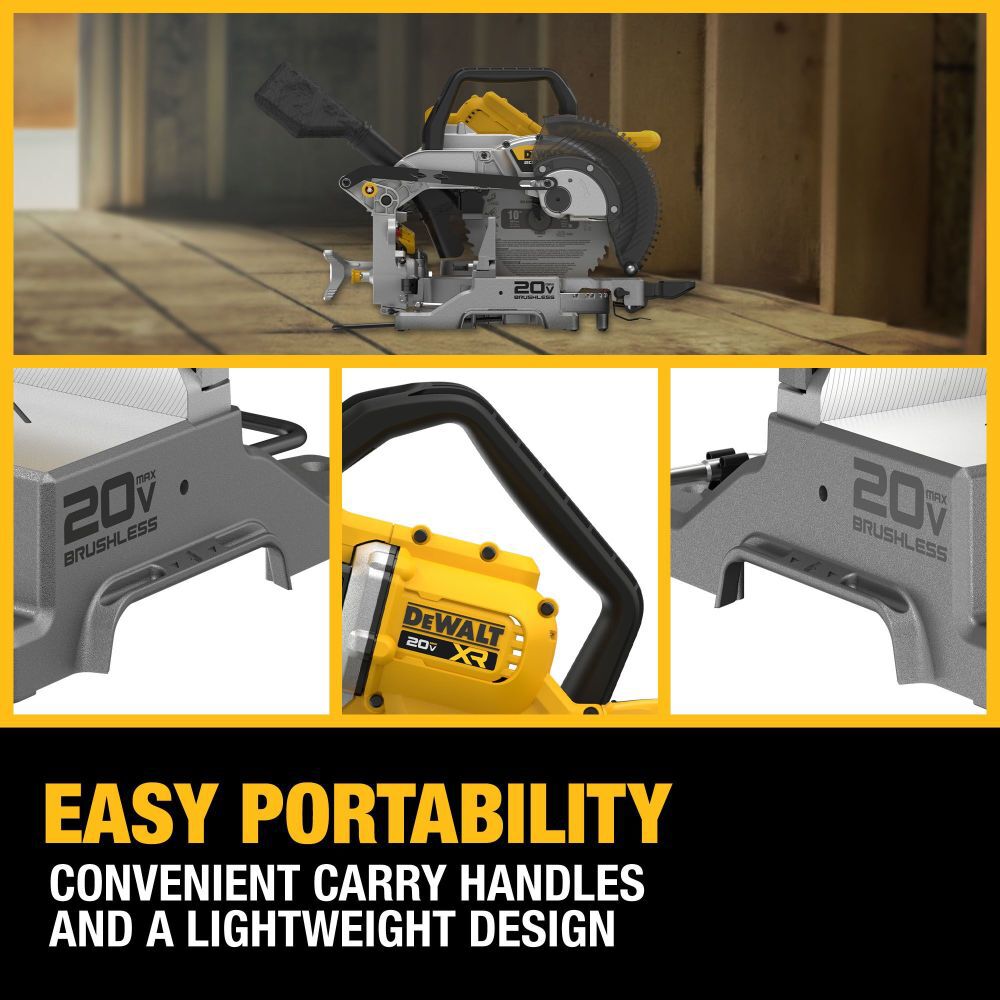 DEWALT 20V MAX* XR 10 Inch Double Bevel Fixed Miter Saw, Compact Miter Saw Stand, & 5Ah Starter Kit Bundle, large image number 13