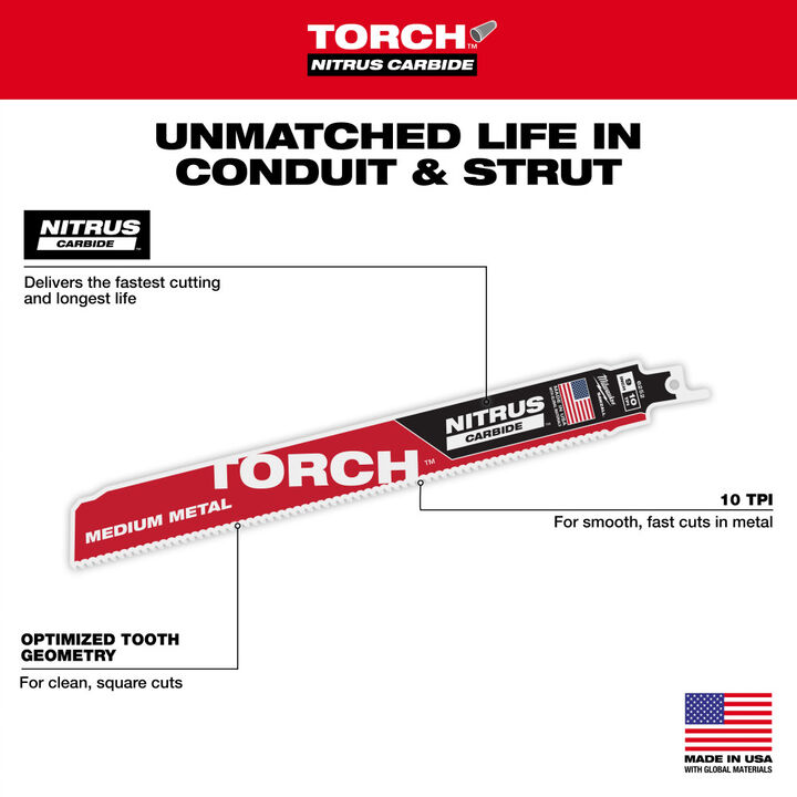 Milwaukee 9 Inch 10TPI TORCH Nitrus Carbide Reciprocating Saw Blade 3pk, large image number 9