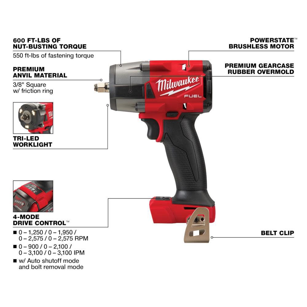 Milwaukee M18 FUEL 3/8 Inch Mid-Torque Impact Wrench w/ Friction Ring & Protective Boot Bundle, large image number 3