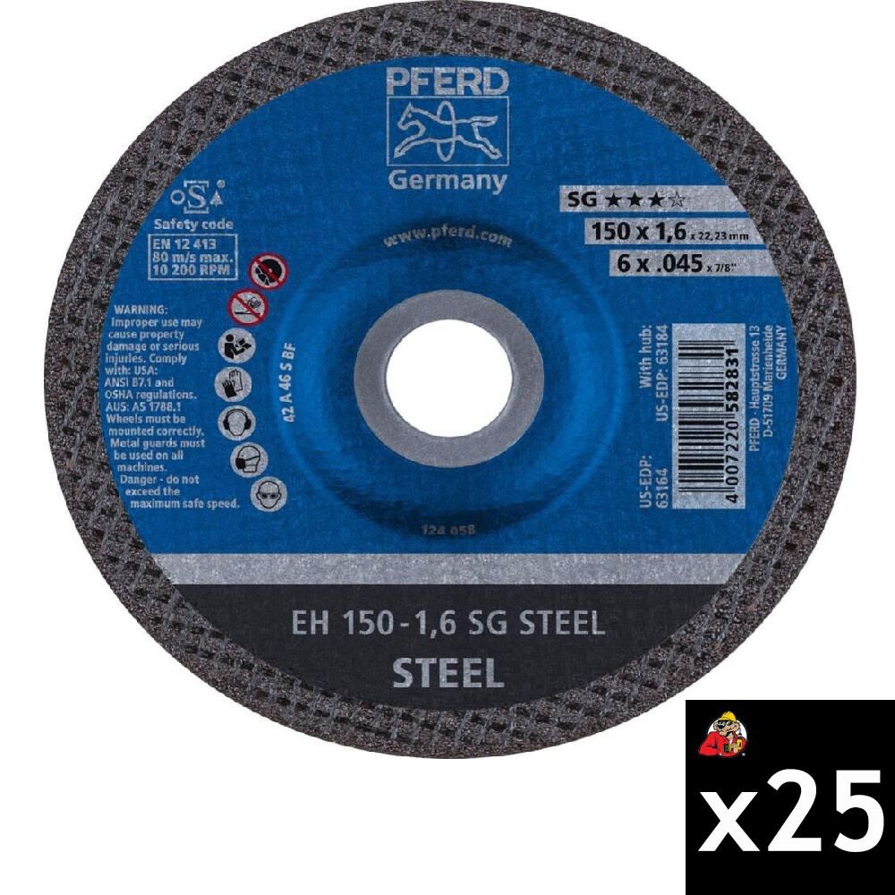 Pferd 6 Inch x 0.045 Inch x 7/8 Inch, SG STEEL, T27, Aluminum Oxide Cut-Off Wheel Bundle, 25 Pieces, large image number 1