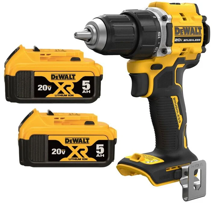 DEWALT Atomic Compact Series 20V Max Brushless Cordless 1/2 Inch Drill/Driver & 20V Max XR 5Ah Battery 2 Pack Bundle