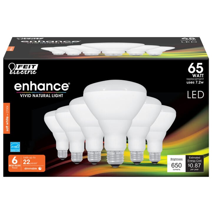 Feit Electric 65W BR30 Soft White Dimmable LED Bulb 6pk, large image number 1