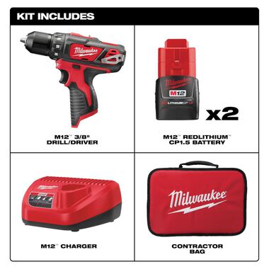 Milwaukee M12 3/8 in. Drill/Driver Kit, large image number 1