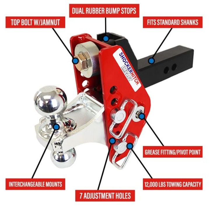 Shocker Hitch Impact 14K 2 Inch Cushion Hitch & Black Combo Sway Bar Tab Ball Mount 2 Inch & 2 5/16 Inch Hitch Balls, large image number 6