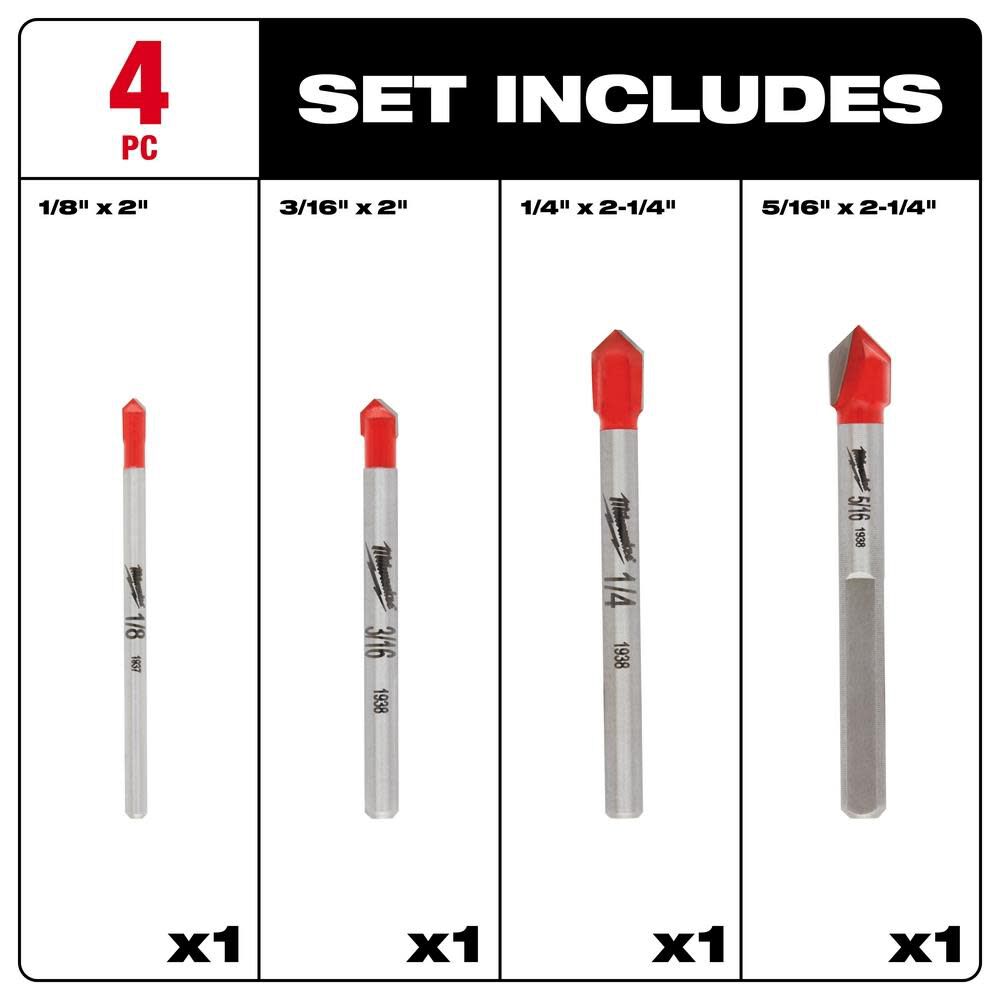 Milwaukee 4 pc Glass and Tile Bit Set 48-20-8988 from Milwaukee - Acme ...