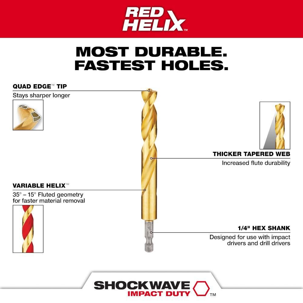Milwaukee SHOCKWAVE Red Helix Drill Bits 4pc, large image number 4