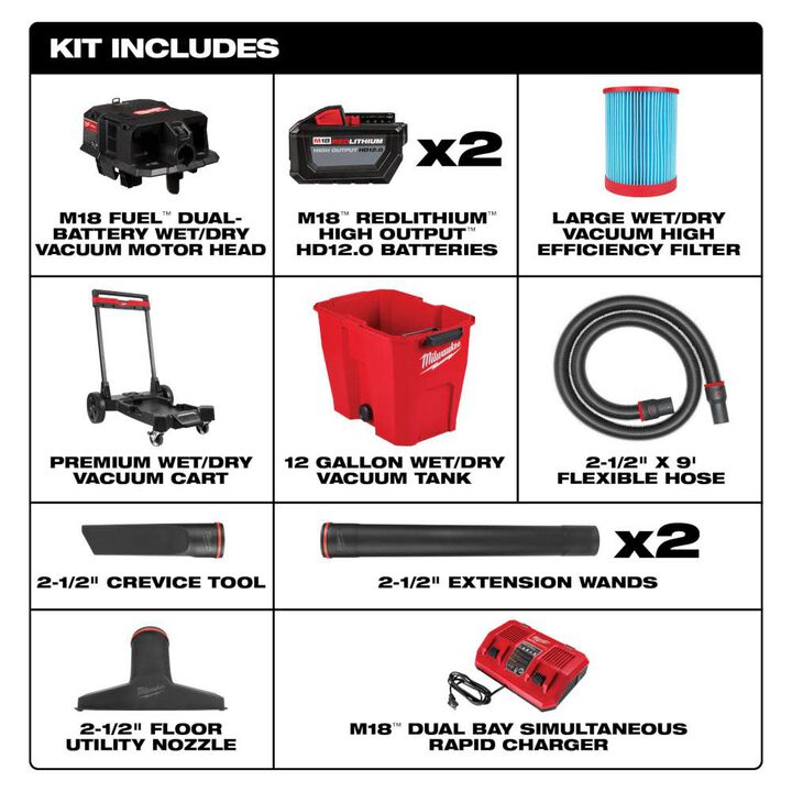 Milwaukee Promotional M18 FUEL 12 Gallon Dual-Battery Wet or Dry Vacuum Kit, large image number 1