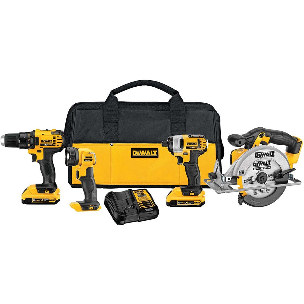 DEWALT 20V MAX 4-Tool Combo Kit Drill Driver, Impact, Circular Saw, and Flashlight - DCK421D2