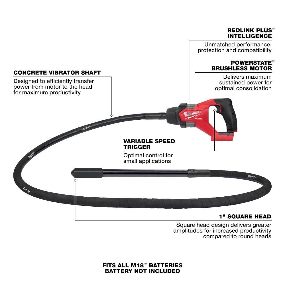 Milwaukee M18 FUEL 8' Concrete Pencil Vibrator (Bare Tool), large image number 7