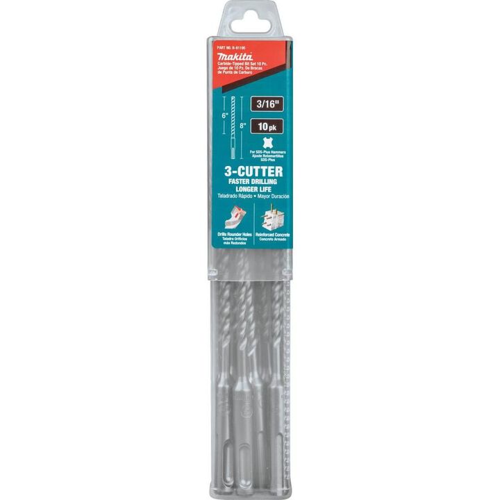 Makita 3/16in x 8in SDS Plus Bit 3 Cutter 10pk, large image number 10