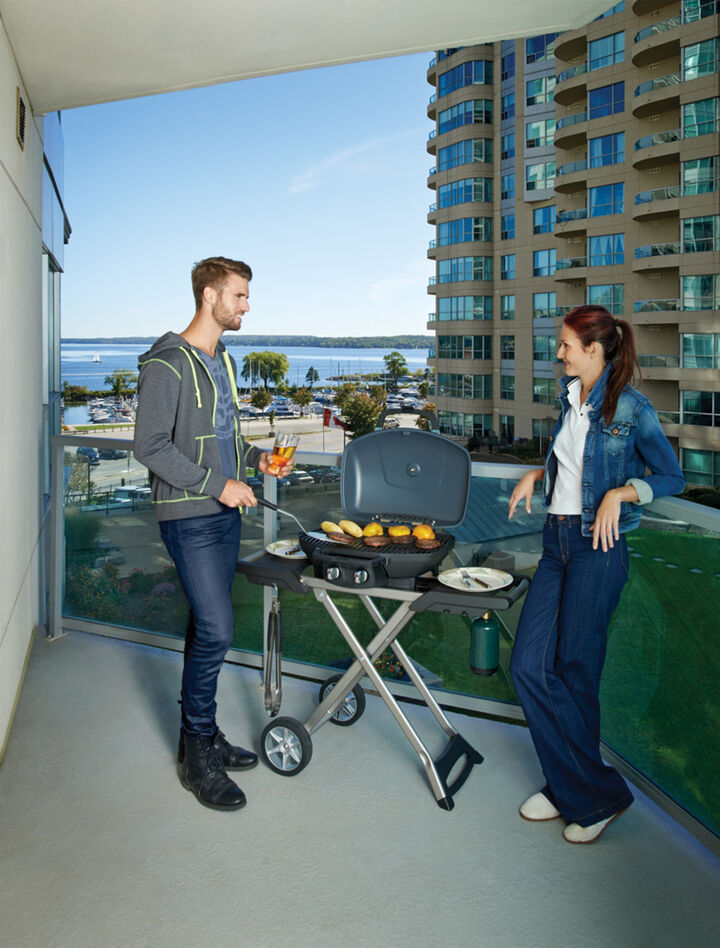 Napoleon TravelQ 285X Portable Propane Gas Grill and Scissor Cart with Griddle Red, large image number 4