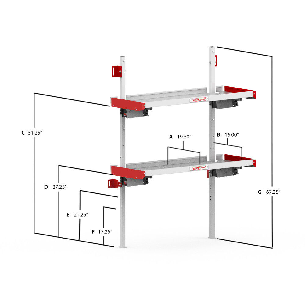 Weather Guard 48 Inch White/Red Aluminum Folding Van Shelving, large image number 2