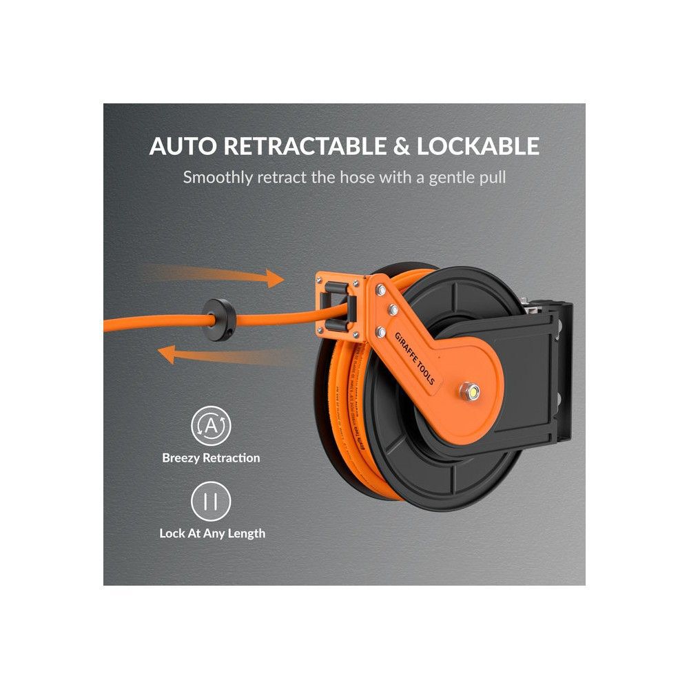 Giraffe Tools 3/8 Inch x 50 Foot Alloy Steel 300 Psi Retractable Air Hose Reel without Bracket, large image number 3