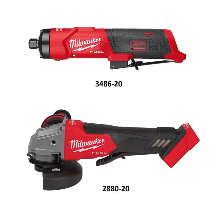 Milwaukee M12 FUEL 1/4 Inch Straight Die Grinder (Bare Tool) and M18 FUEL 4-1/2inch / 5inch Grinder Paddle Switch No-Lock (Bare Tool) Bundle, large image number 1
