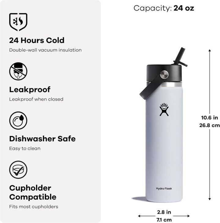 Hydroflask 24 Oz Stainless Steel Wide Mouth Water Bottle with Flex Cap, large image number 2