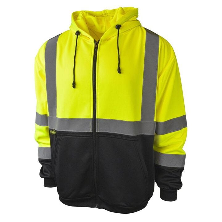 Radians Class 3 Color Blocked Hooded Zippered Sweatshirt Hi-Vis Green