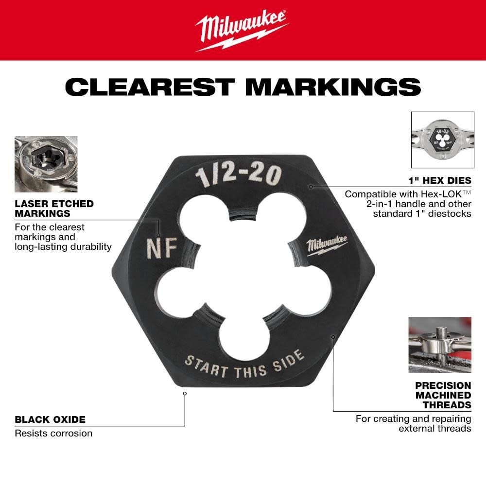 Milwaukee 14-20 NS 1-Inch Hex Threading Die, large image number 5