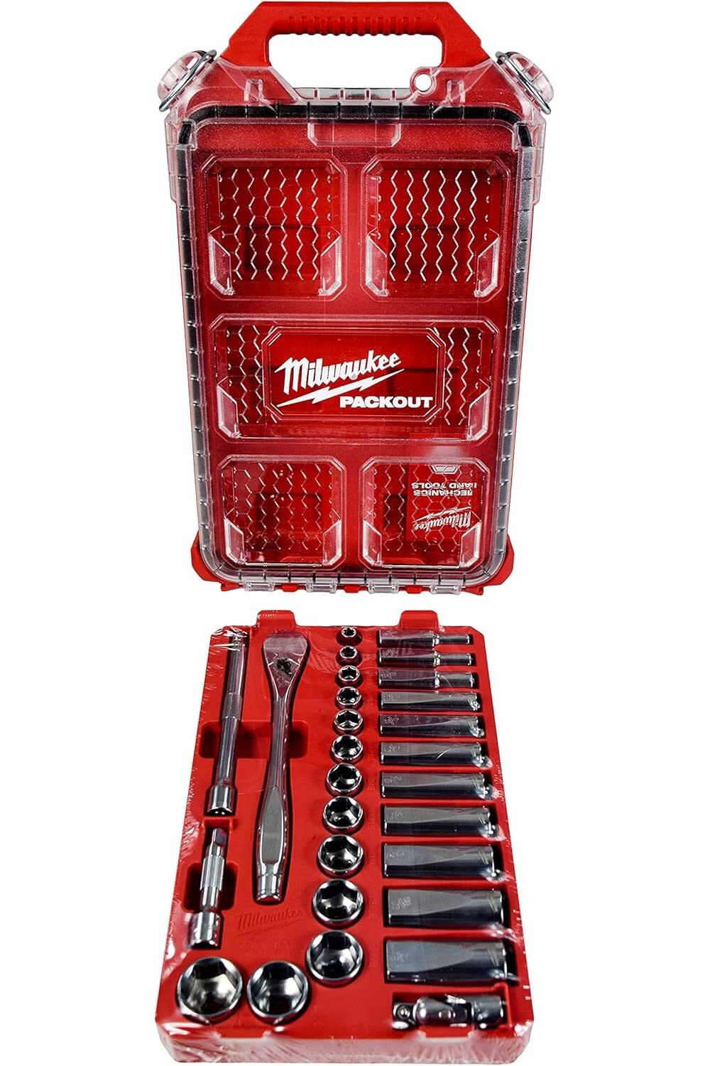 Milwaukee PACKOUT 60 Piece SAE and Metric Ratchet and Socket Set with Organizer Bundle, large image number 5