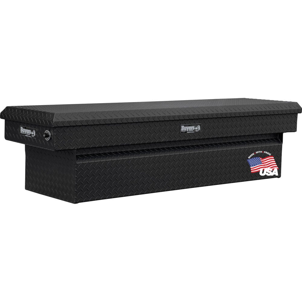 Buyers Products Company 23 Inch x 27 Inch x 71 Inch Diamond Tread Aluminum Crossover Truck Box, Black – 1739450
