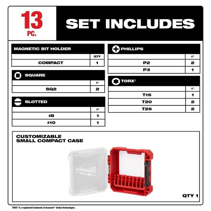 Milwaukee 13PC SHOCKWAVE Impact Duty Driver Bit Set, large image number 1