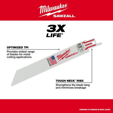 Milwaukee 6 in. 18TPI SAWZALL Blade 5PK, large image number 5