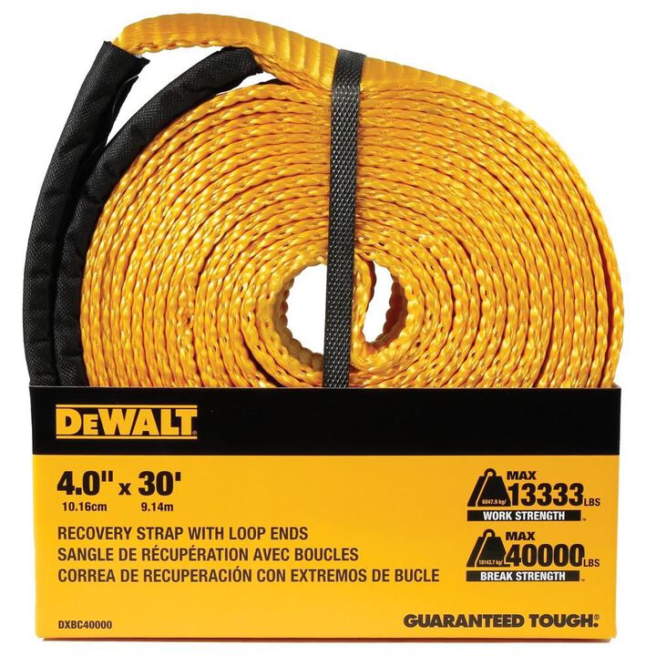 DEWALT 40,000 Lbs 4In x 30ft Heavy Duty Looped End Recovery Strap, large image number 2