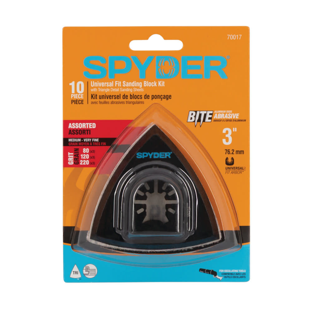 Spyder 3 Inch Oscillating Tool Detail Sanding Kit, 80/120/220 Grit, Hook & Loop, 10 Pieces, large image number 1