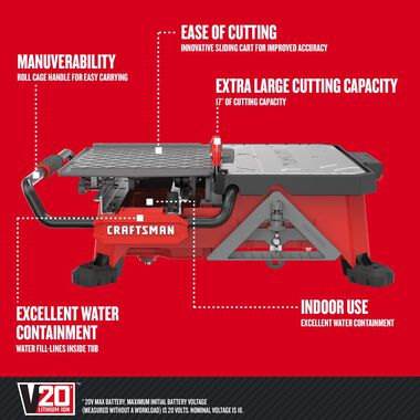 CRAFTSMAN V20* 7 Inch Cordless Compact Wet Tile Saw, large image number 2