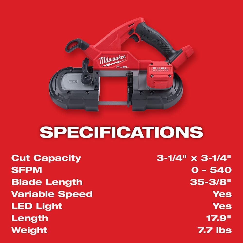 Milwaukee Promotional M18 FUEL Compact Band Saw (Bare Tool) & 35-3/8 Inch Extreme Thick Metal Compact Band Saw Blade 3 Piece Bundle, large image number 8