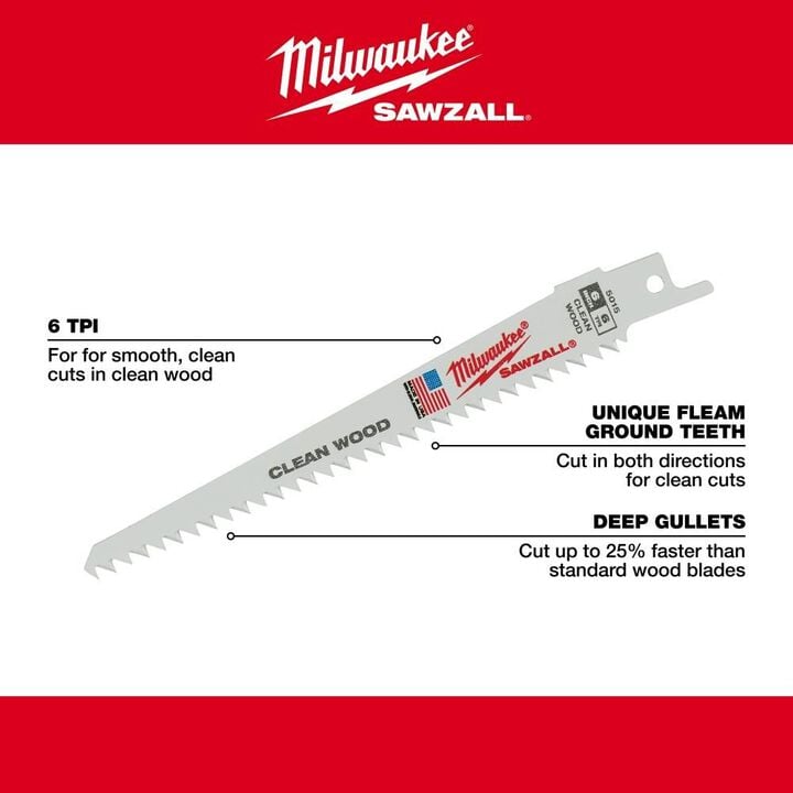Milwaukee 6 in. 6 TPI Fleam Ground SAWZALL Blades 5PK, large image number 4