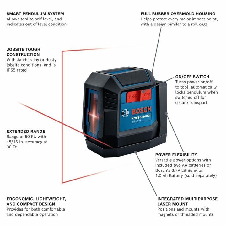 Bosch Self-Leveling Red Beam Cross-Line Laser (Bare Tool), large image number 1
