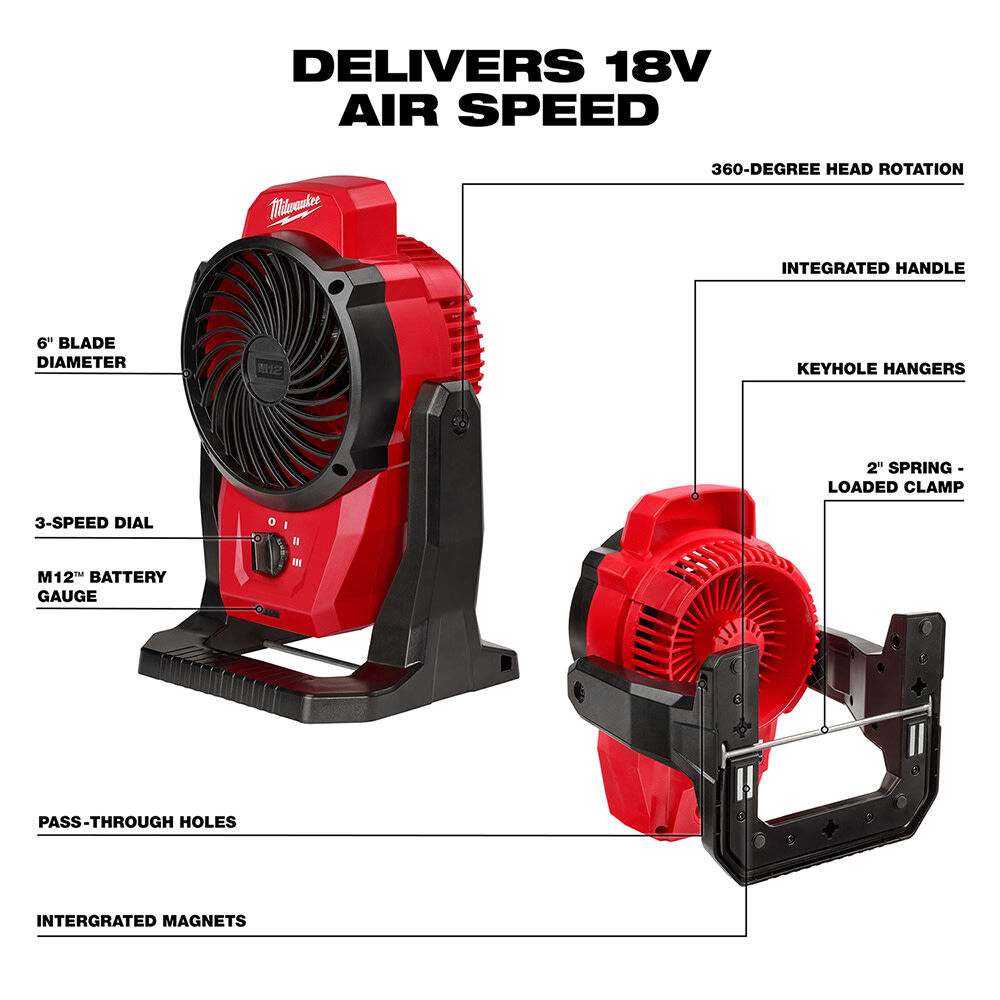 Milwaukee M12 Mounting Fan with 2.0Ah Battery & Charger Starter Kit Bundle, large image number 2