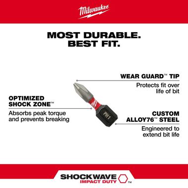 Milwaukee SHOCKWAVE 2-Piece Impact Phillips #3 Insert Bits, large image number 4