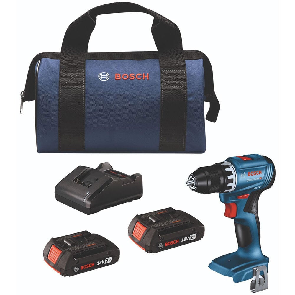 Bosch 18V Compact 1/2in Drill/Driver Kit with 2 2Ah SlimPack Batteries - GSR18V-400B22