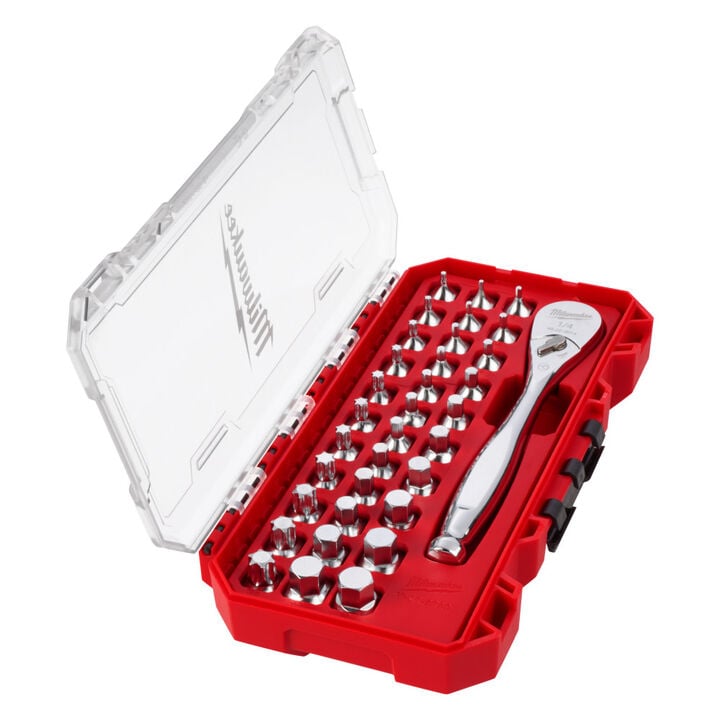 Milwaukee 1/4 Inch Drive Ratchet & Low-Profile Bit Socket Set, 34 Pieces
