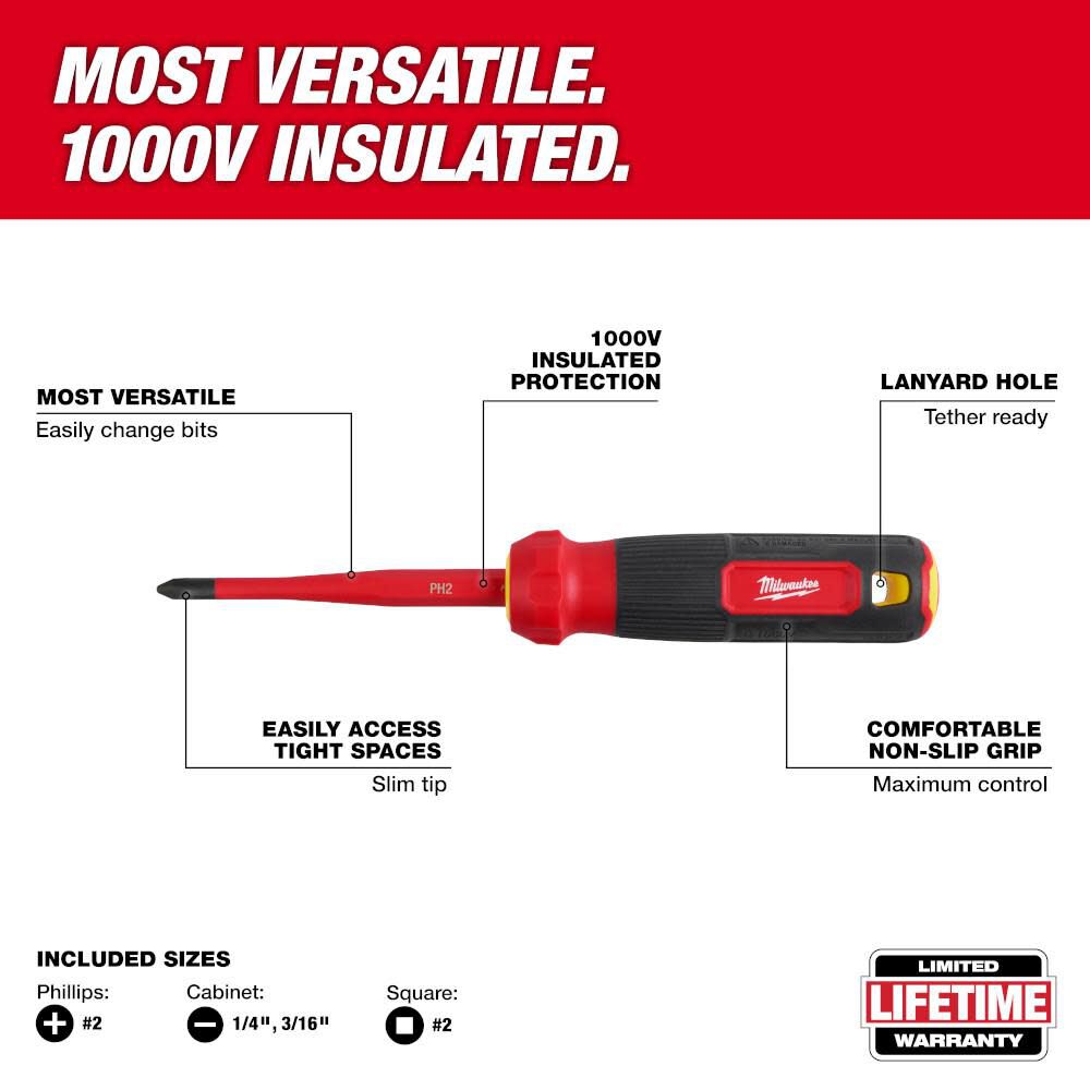 Milwaukee 4-in-1 1000V Insulated Slim Tip Multi-Bit Screwdriver, large image number 4