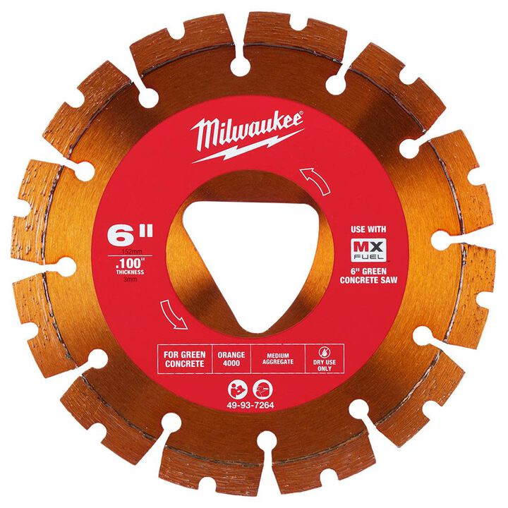 Milwaukee 6 Inch Orange Segmented Rim Diamond Blade for Green Concrete