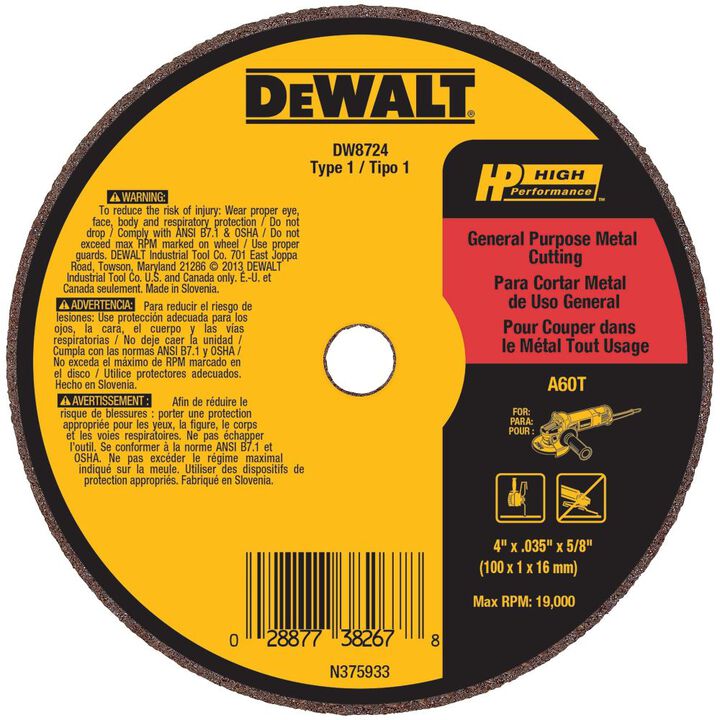 DEWALT 4 In. x .035 In. x 5/8 In. A60T Long Life Wheel, large image number 0