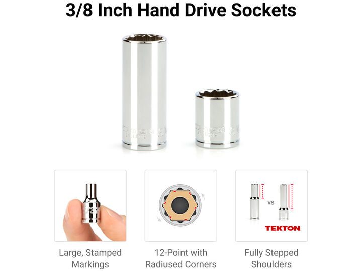 Tekton 3/8 Inch 12 Point Socket and Ratchet Set, (1/4-1 Inch, 6-24 mm), large image number 2