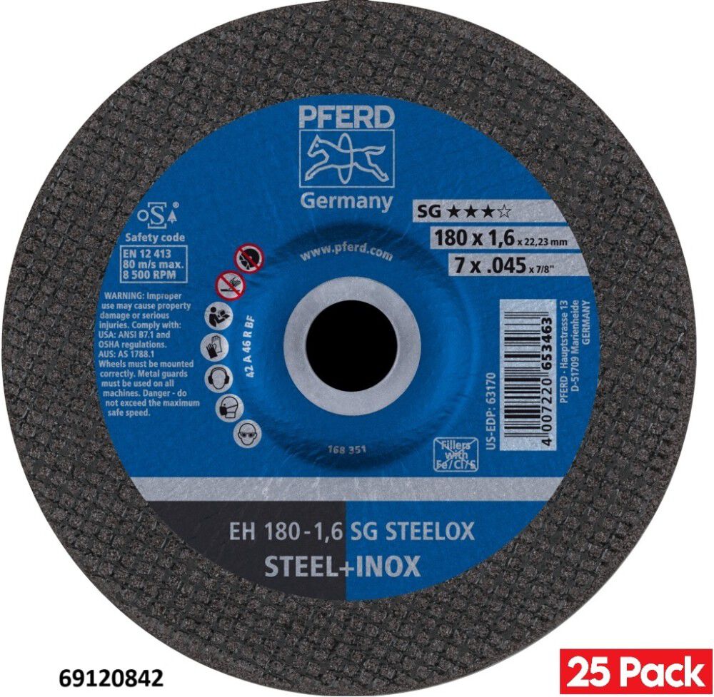 Pferd 7 Inch x 0.045 Inch x 7/8 Inch, SG STEELOX, T27, Aluminum Oxide Cut-Off Wheel Bundle, 25 Pieces, large image number 2
